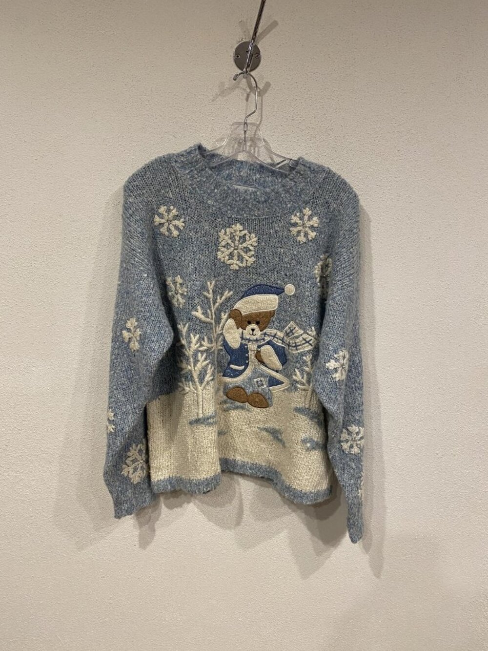 Mandal Bay Sweater Womens Large Blue Bear Snowflake Christmas Knit Pullover